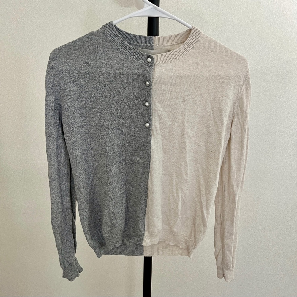 One Gray Day LA Wool Two-Tone Gray and White Sweater